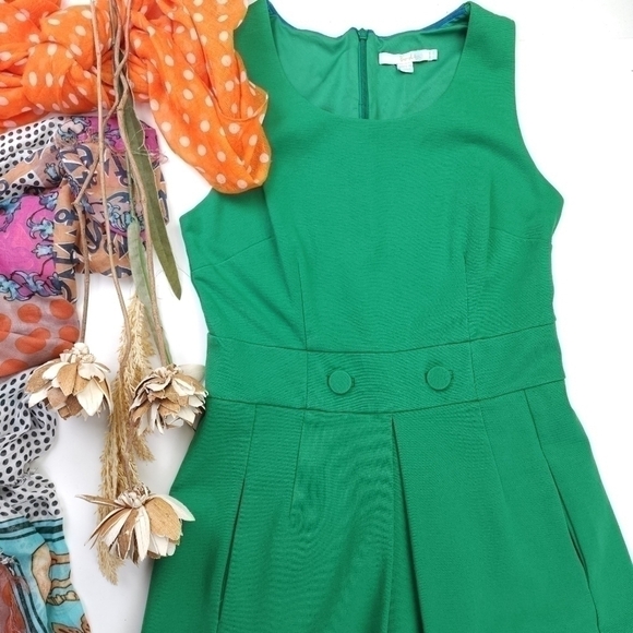 BODEN Green Fit Flare Green Dress sz 6L - Picture 2 of 14